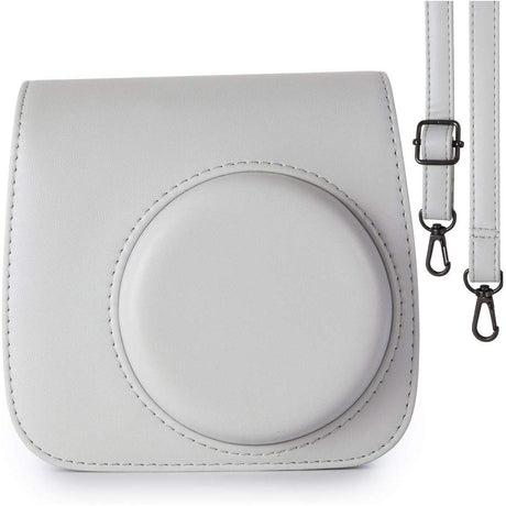 ZIKKON Protective Camera Case Compatible with Fuji-Film Instant Insta-x Mini 9/8 PU Leather Bag with Adjustable Shoulder Strap Smoky White.