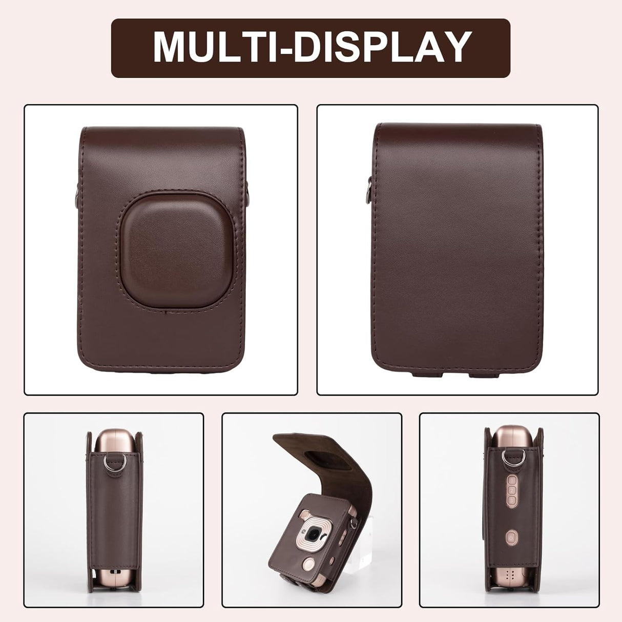 ZIKKON Protective Case for Fuji instax mini liplay Camera with adjustable neck strap quick detachable- Deep bronze

