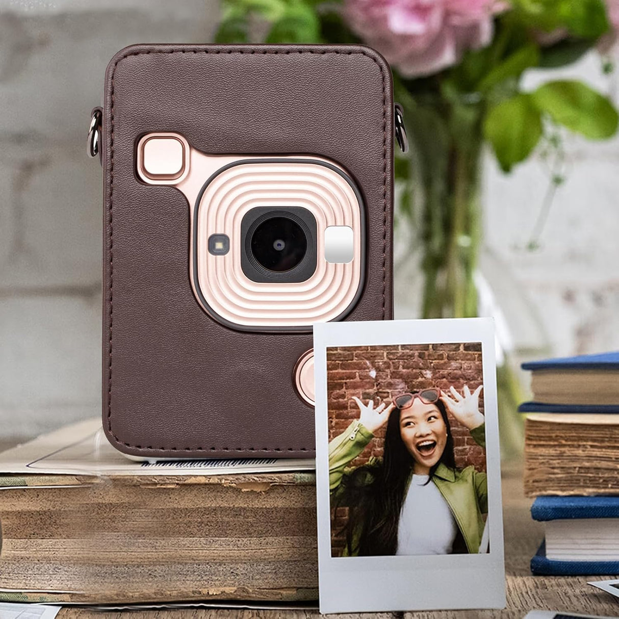 ZIKKON Protective Case for Fuji instax mini liplay Camera with adjustable neck strap quick detachable- Deep bronze
