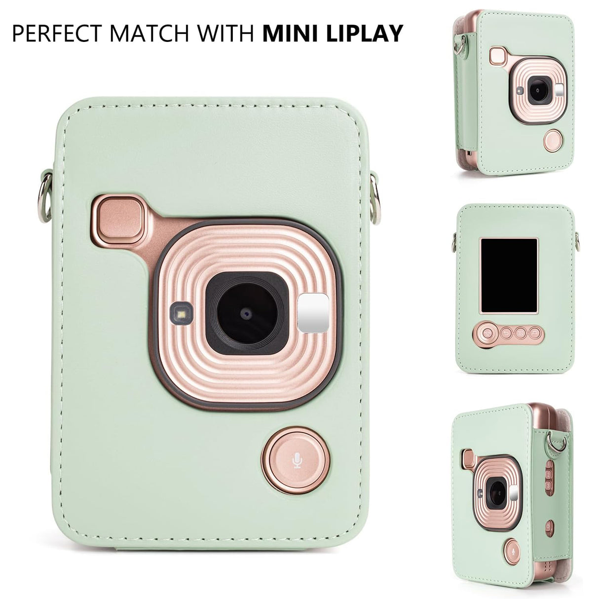 ZIKKON Protective Case for Fuji instax mini liplay Camera with adjustable neck strap quick detachable- Matcha Green
