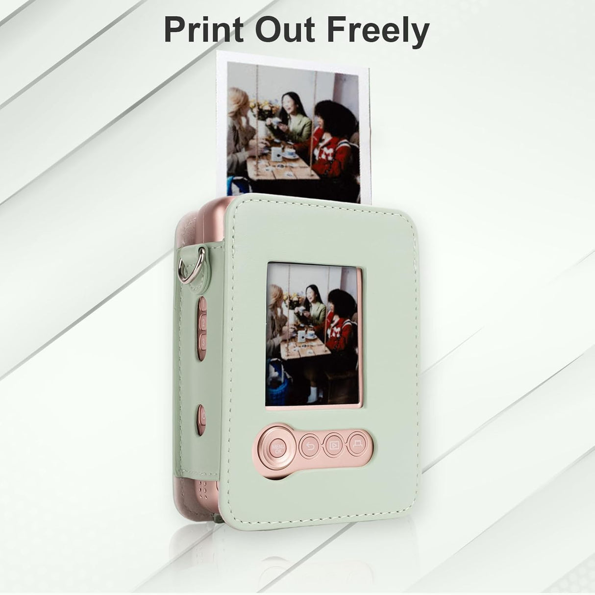 ZIKKON Protective Case for Fuji instax mini liplay Camera with adjustable neck strap quick detachable- Matcha Green

