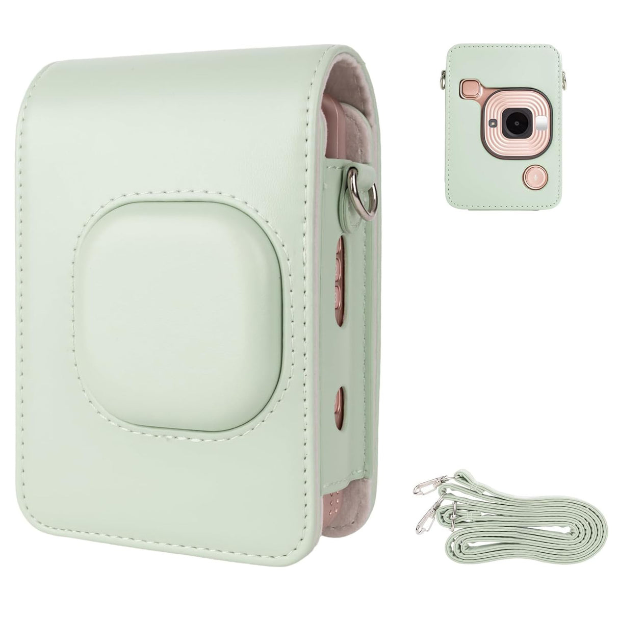 ZIKKON Protective Case for Fuji instax mini liplay Camera with adjustable neck strap quick detachable- Matcha Green
