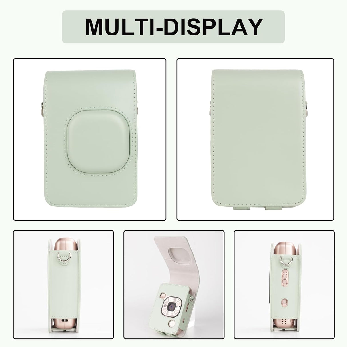 ZIKKON Protective Case for Fuji instax mini liplay Camera with adjustable neck strap quick detachable- Matcha Green

