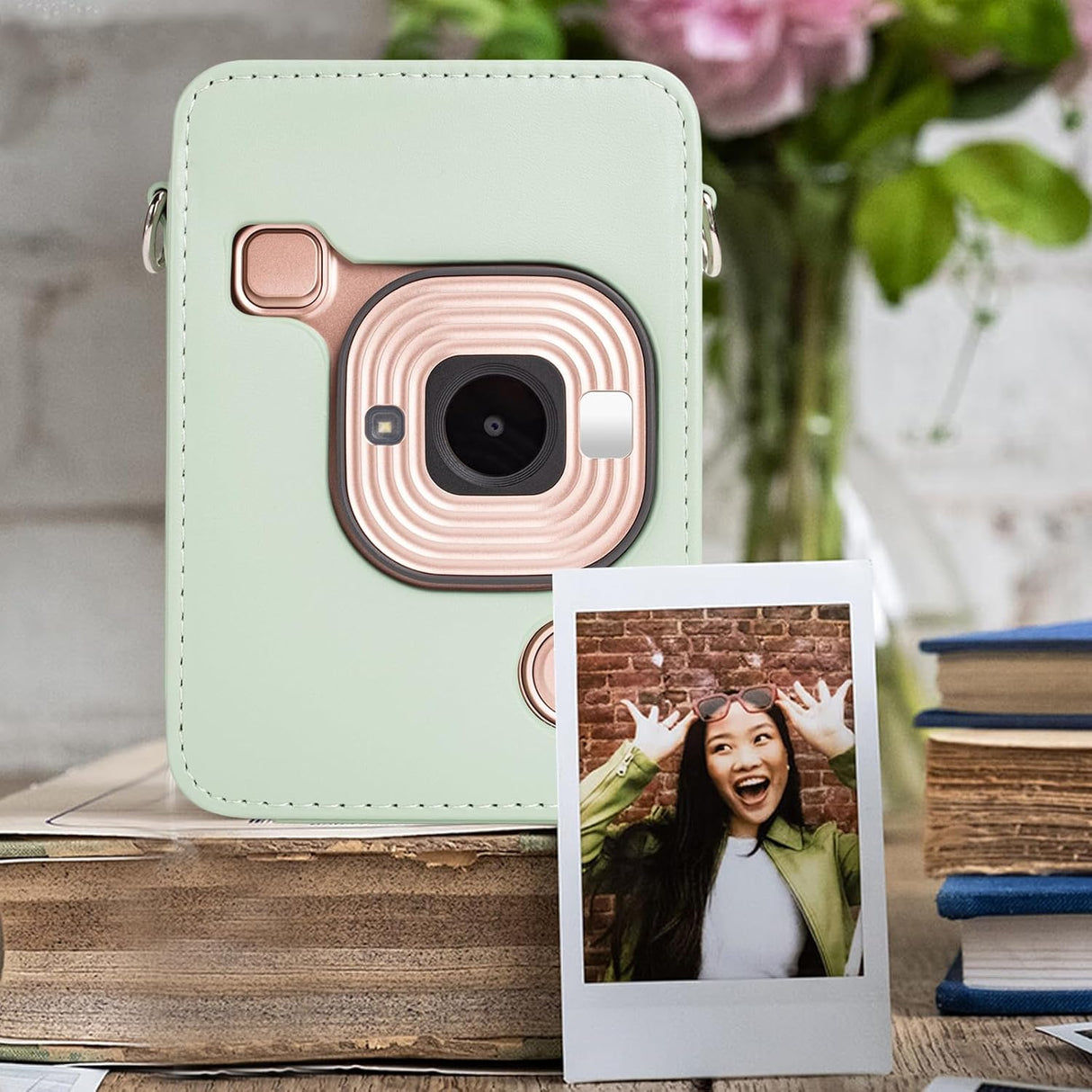 ZIKKON Protective Case for Fuji instax mini liplay Camera with adjustable neck strap quick detachable- Matcha Green
