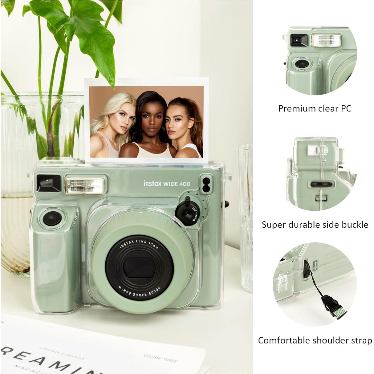 ZIKKON Protective Clear Case for Fujifilm Instax Wide 400 Instant Camera, Clear Cover for Fuji Instax Wide 400 Camera Case, for Instax Wide 400 Case with Shoulder Strap