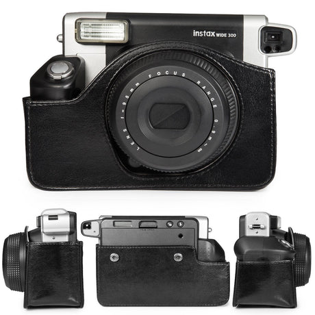 ZIKKON PU Leather Camera Case Compatible with Wide 300 Instant Camera Bag with Shoulder Strap_Black