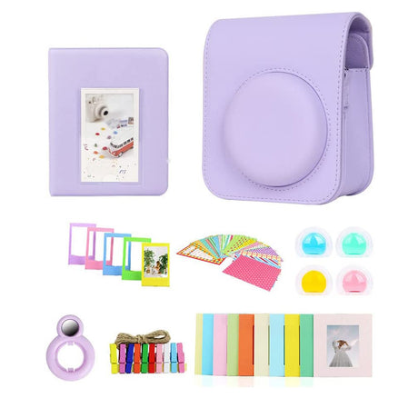 Zikkon Instax Mini 12 Protective Camera Case PU Leather Carrying Bag with Photo Album and Accessories Kits Purple