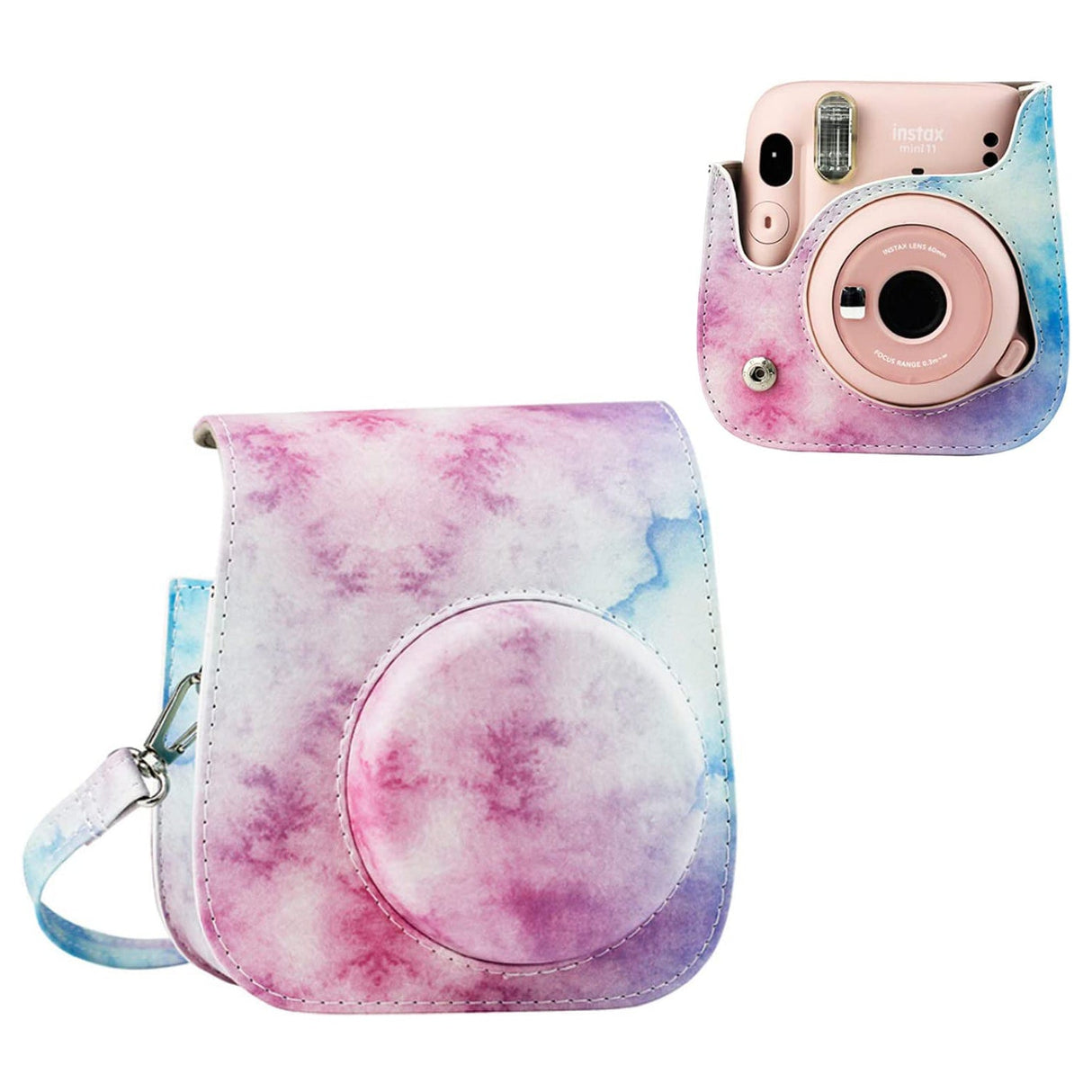 Zenko Instax mini 11 Camera PU Leather Case Bag Blue-Pink Watercolor