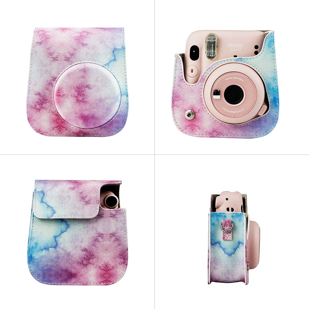 Zenko Instax mini 11 Camera PU Leather Case Bag Blue-Pink Watercolor