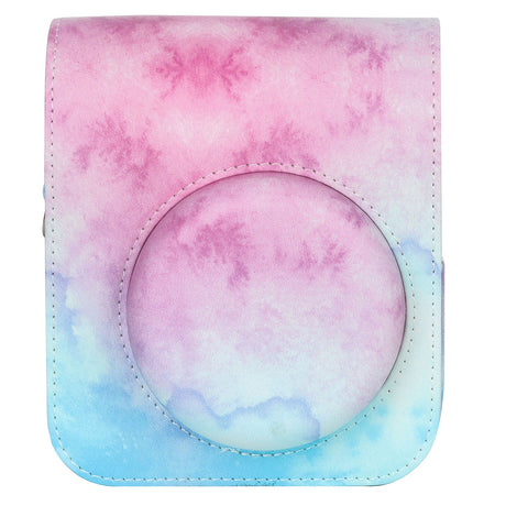 Zikkon Instax Mini 12 Protective Camera Case PU Leather Carrying Bag_Blue pink Watercolor