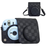 Zikkon Instax Mini 12 Protective Camera Case PU Leather Checkerboard Style Carrying Bag Black