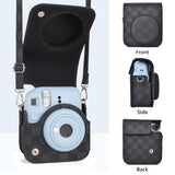 Zikkon Instax Mini 12 Protective Camera Case PU Leather Checkerboard Style Carrying Bag Black