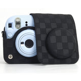 Zikkon Instax Mini 12 Protective Camera Case PU Leather Checkerboard Style Carrying Bag Black