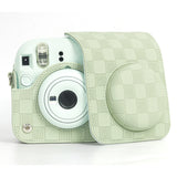 Zikkon Instax Mini 12 Protective Camera Case PU Leather Checkerboard Style Carrying Bag Green