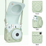 Zikkon Instax Mini 12 Protective Camera Case PU Leather Checkerboard Style Carrying Bag Green