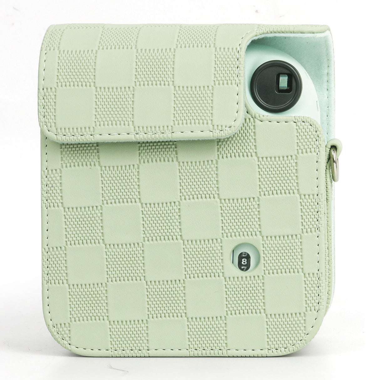 Zikkon Instax Mini 12 Protective Camera Case PU Leather Checkerboard Style Carrying Bag Green