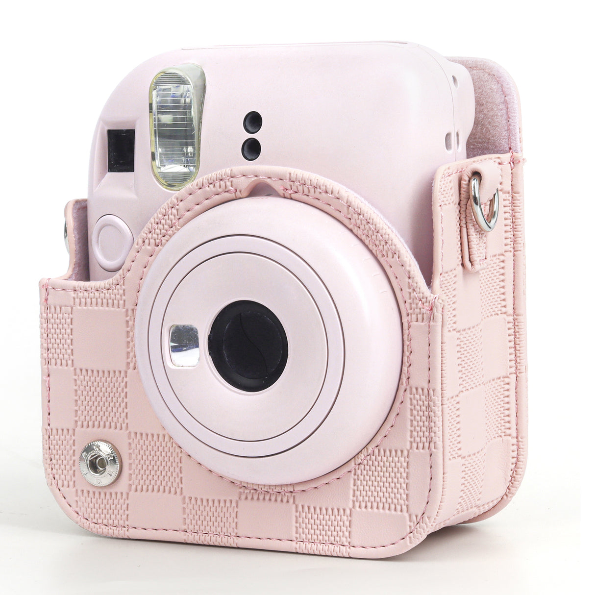 Zikkon Instax Mini 12 Protective Camera Case PU Leather Checkerboard Style Carrying Bag Pink