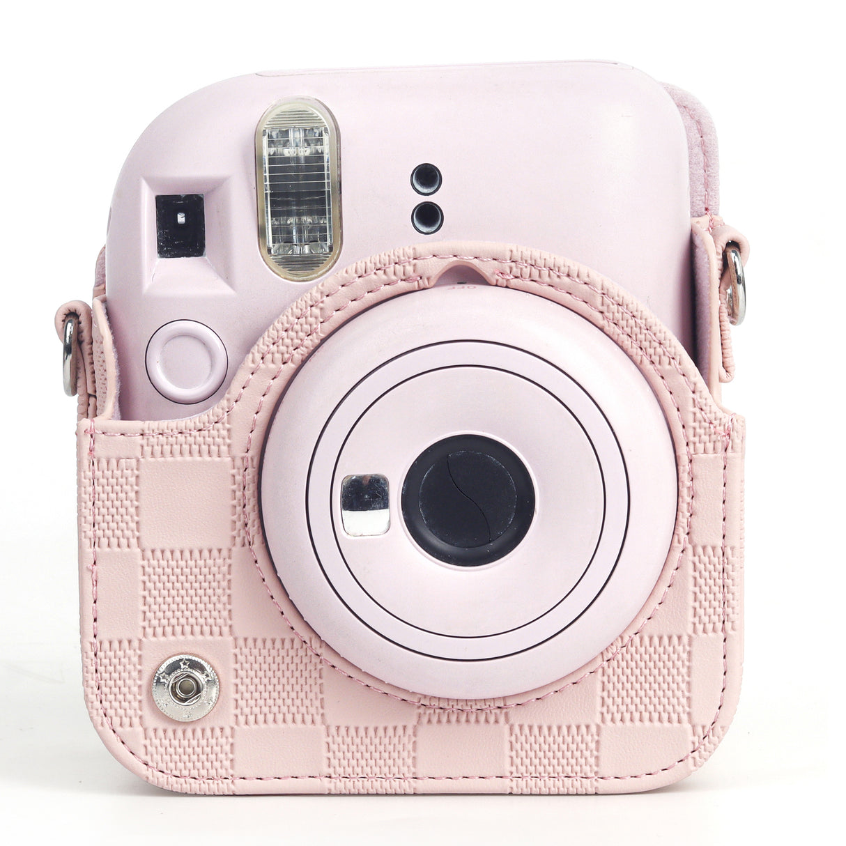 Zikkon Instax Mini 12 Protective Camera Case PU Leather Checkerboard Style Carrying Bag Pink