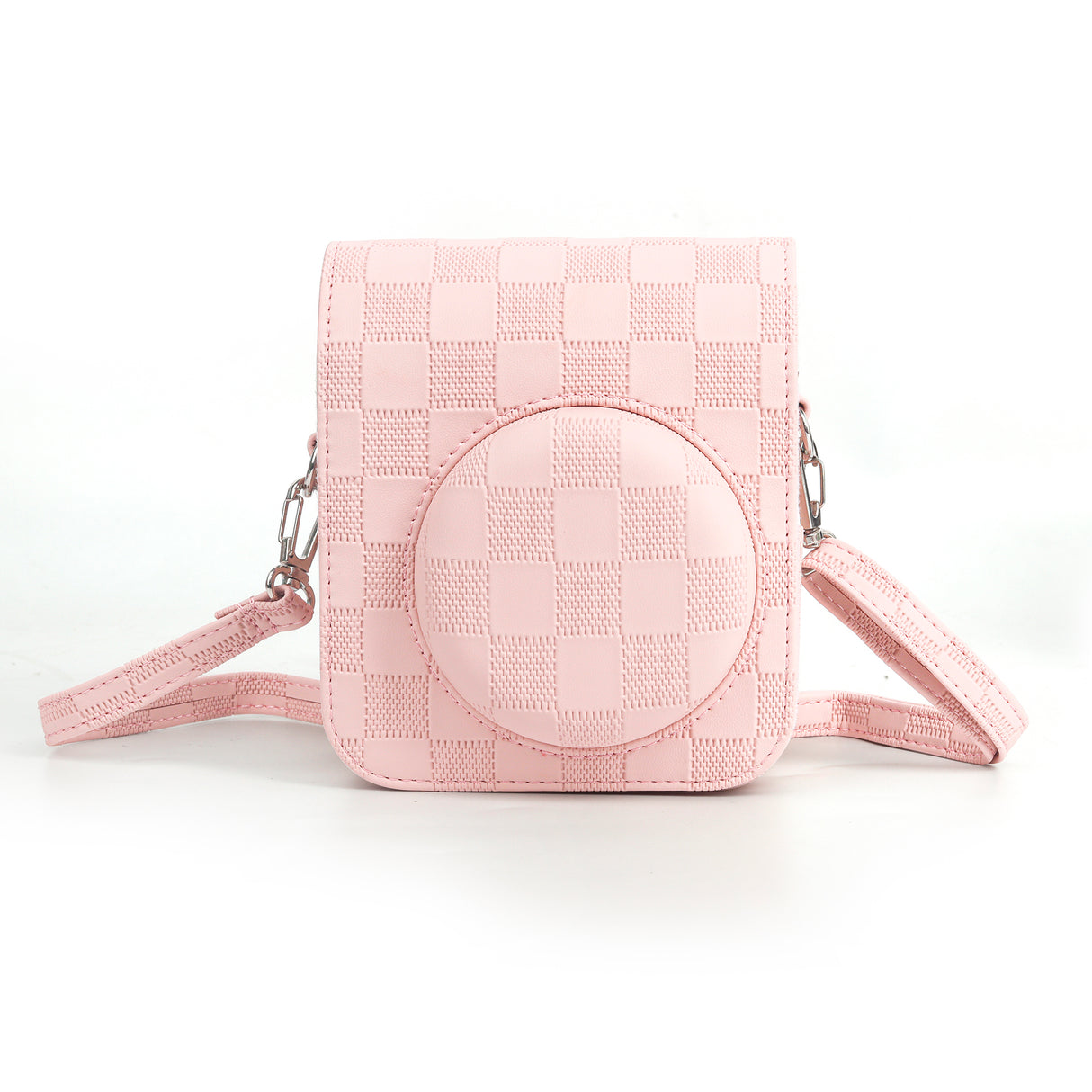 Zikkon Instax Mini 12 Protective Camera Case PU Leather Checkerboard Style Carrying Bag Pink