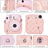 Zikkon Instax Mini 12 Protective Camera Case PU Leather Checkerboard Style Carrying Bag Pink