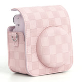 Zikkon Instax Mini 12 Protective Camera Case PU Leather Checkerboard Style Carrying Bag Pink