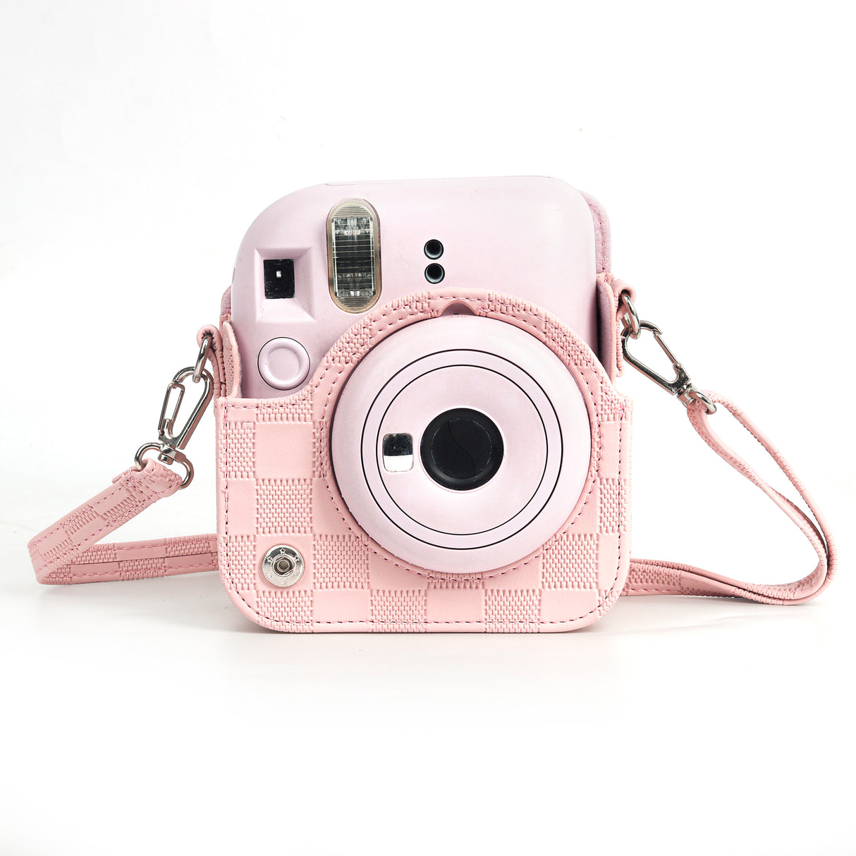 Zikkon Instax Mini 12 Protective Camera Case PU Leather Checkerboard Style Carrying Bag Pink