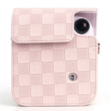 Zikkon Instax Mini 12 Protective Camera Case PU Leather Checkerboard Style Carrying Bag Pink