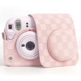 Zikkon Instax Mini 12 Protective Camera Case PU Leather Checkerboard Style Carrying Bag Pink