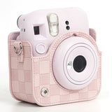 Zikkon Instax Mini 12 Protective Camera Case PU Leather Checkerboard Style Carrying Bag Pink