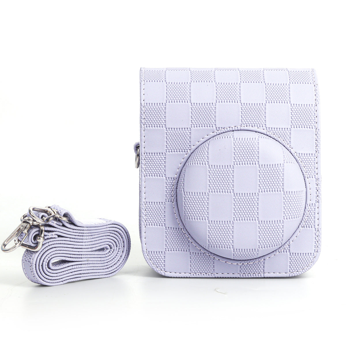 Zikkon Instax Mini 12 Protective Camera Case PU Leather Checkerboard Style Carrying Bag Purple