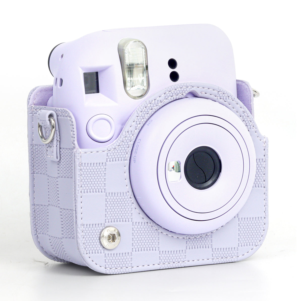 Zikkon Instax Mini 12 Protective Camera Case PU Leather Checkerboard Style Carrying Bag Purple