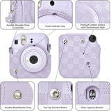 Zikkon Instax Mini 12 Protective Camera Case PU Leather Checkerboard Style Carrying Bag Purple