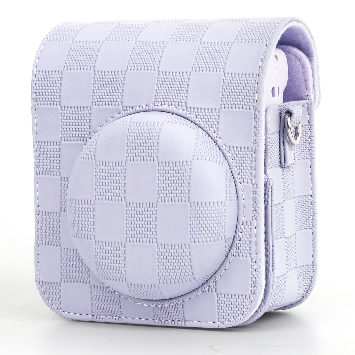 Zikkon Instax Mini 12 Protective Camera Case PU Leather Checkerboard Style Carrying Bag Purple