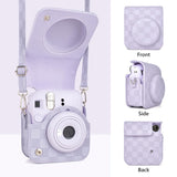 Zikkon Instax Mini 12 Protective Camera Case PU Leather Checkerboard Style Carrying Bag Purple