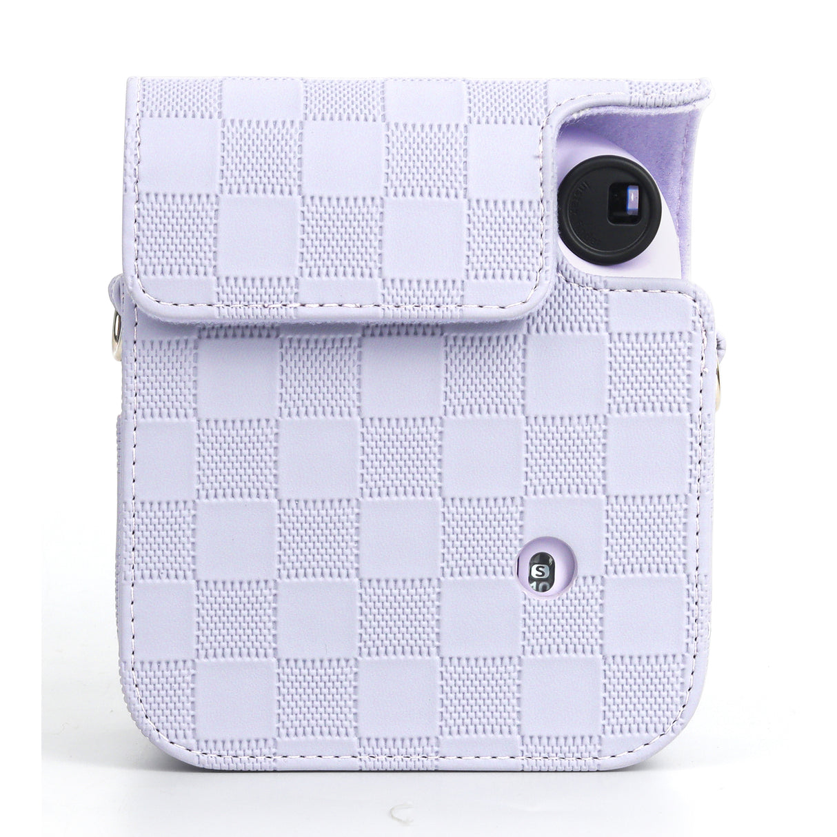 Zikkon Instax Mini 12 Protective Camera Case PU Leather Checkerboard Style Carrying Bag Purple