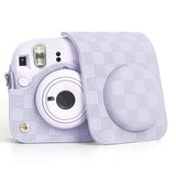 Zikkon Instax Mini 12 Protective Camera Case PU Leather Checkerboard Style Carrying Bag Purple