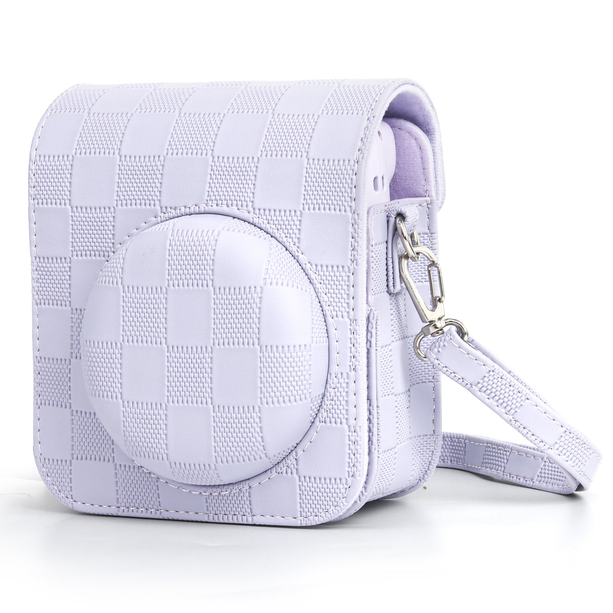 Zikkon Instax Mini 12 Protective Camera Case PU Leather Checkerboard Style Carrying Bag Purple