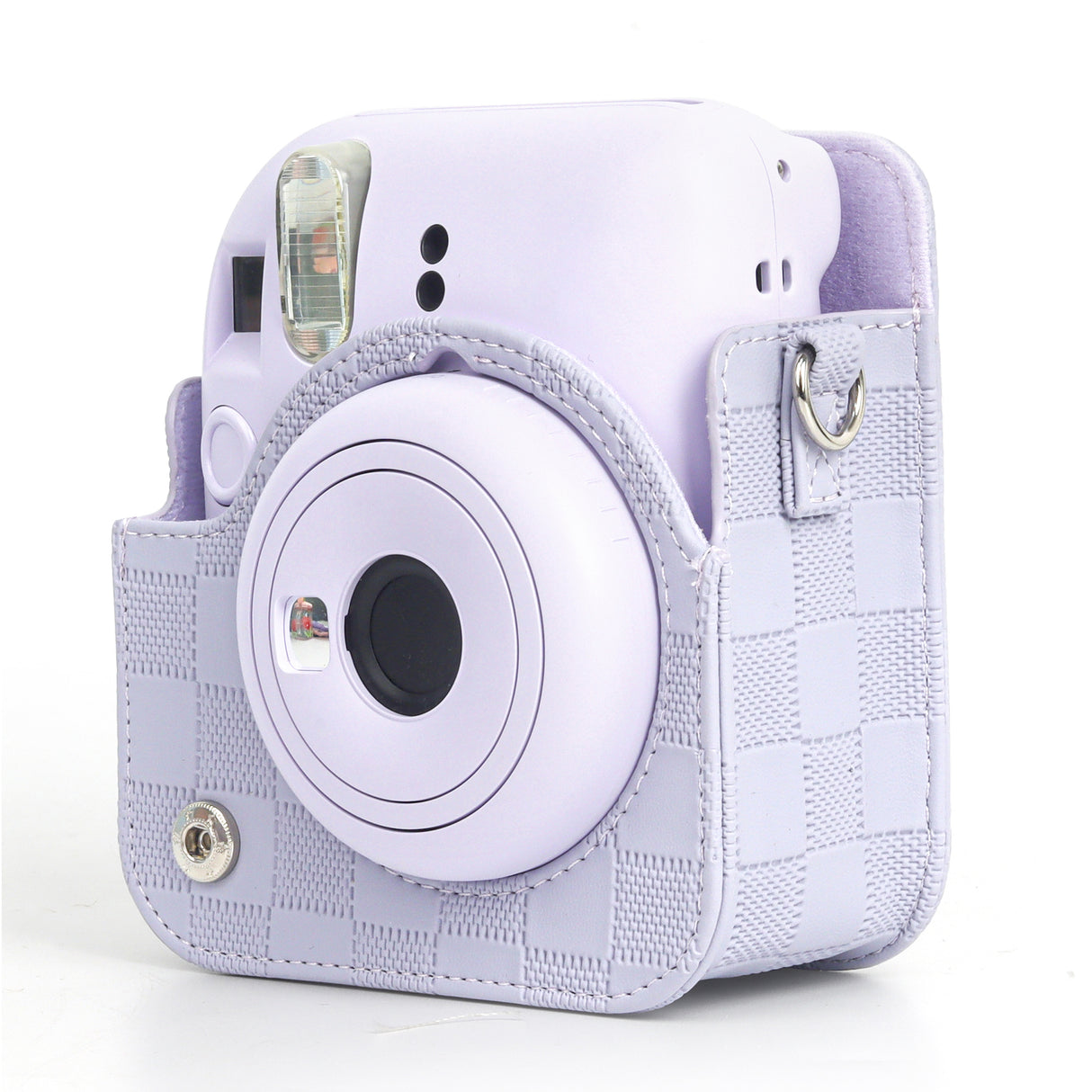 Zikkon Instax Mini 12 Protective Camera Case PU Leather Checkerboard Style Carrying Bag Purple