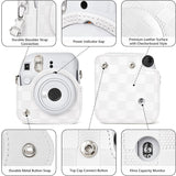 Zikkon Instax Mini 12 Protective Camera Case PU Leather Checkerboard Style Carrying Bag white