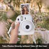 Zikkon Instax Mini 12 Protective Camera Case PU Leather Checkerboard Style Carrying Bag white