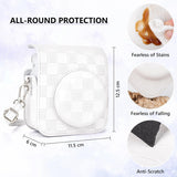 Zikkon Instax Mini 12 Protective Camera Case PU Leather Checkerboard Style Carrying Bag white