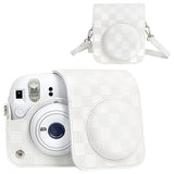 Zikkon Instax Mini 12 Protective Camera Case PU Leather Checkerboard Style Carrying Bag white