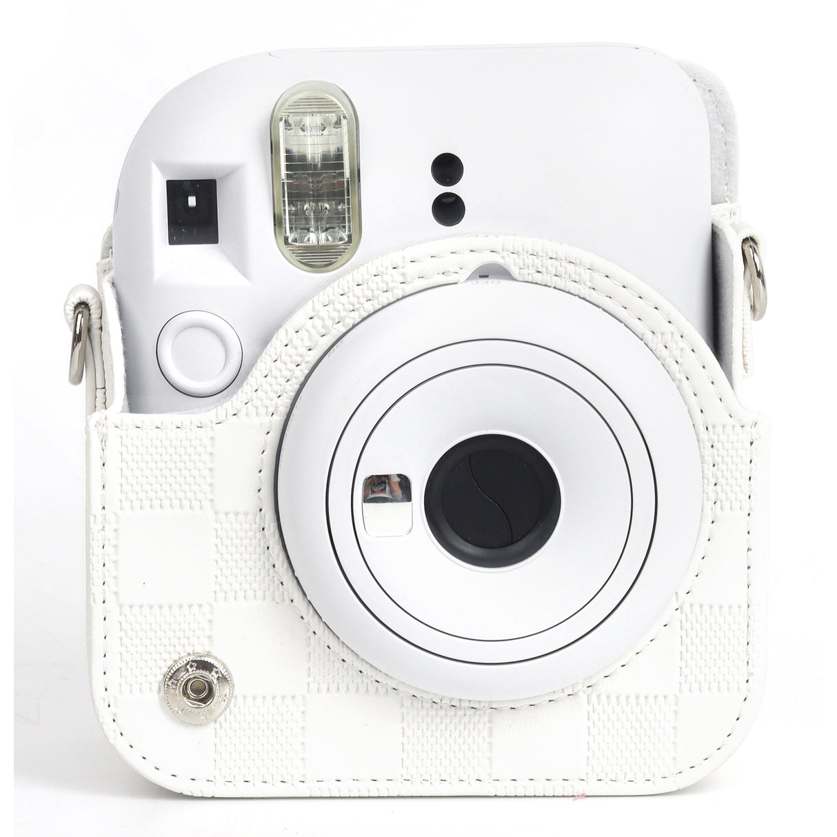 Zikkon Instax Mini 12 Protective Camera Case PU Leather Checkerboard Style Carrying Bag white