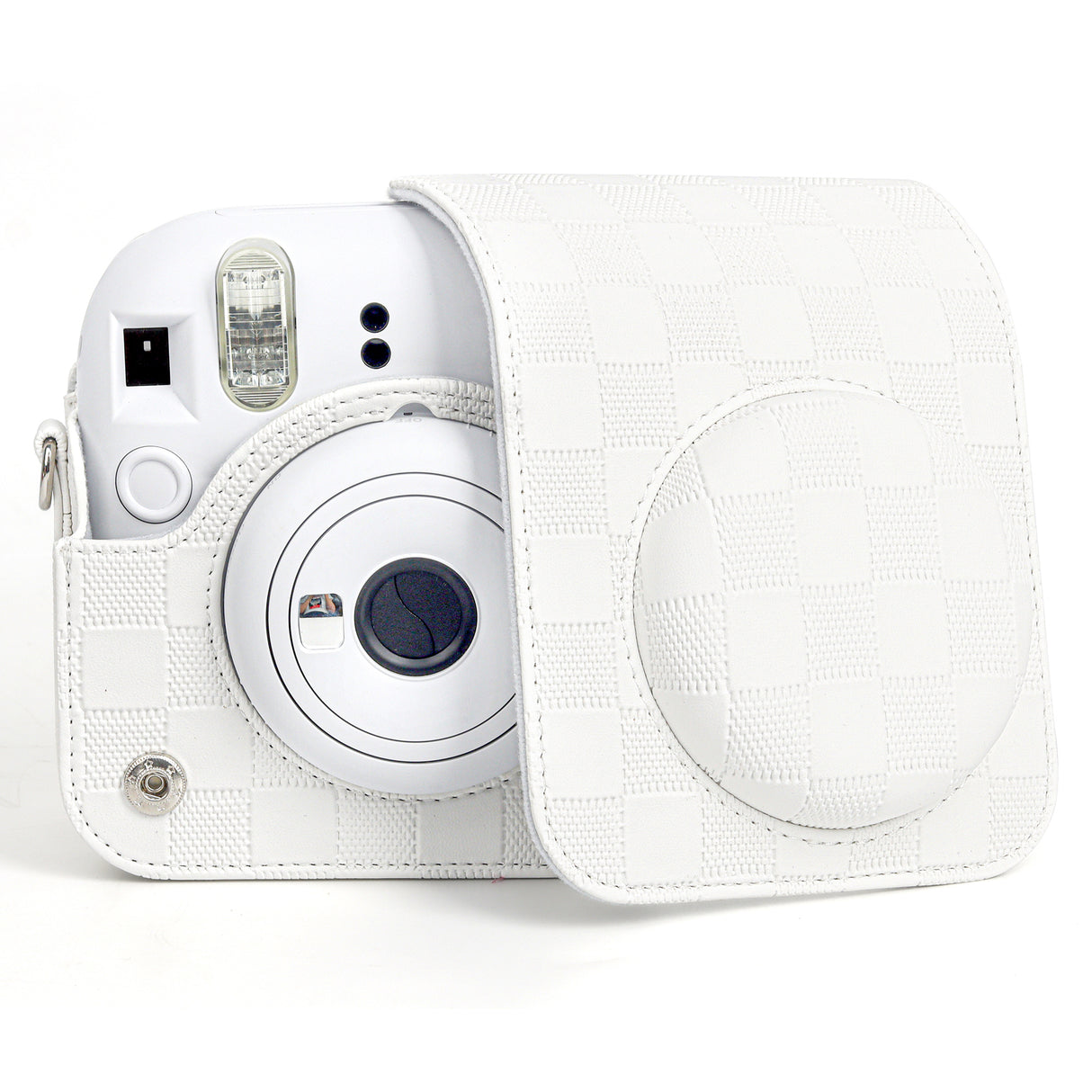 Zikkon Instax Mini 12 Protective Camera Case PU Leather Checkerboard Style Carrying Bag white