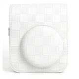 Zikkon Instax Mini 12 Protective Camera Case PU Leather Checkerboard Style Carrying Bag white