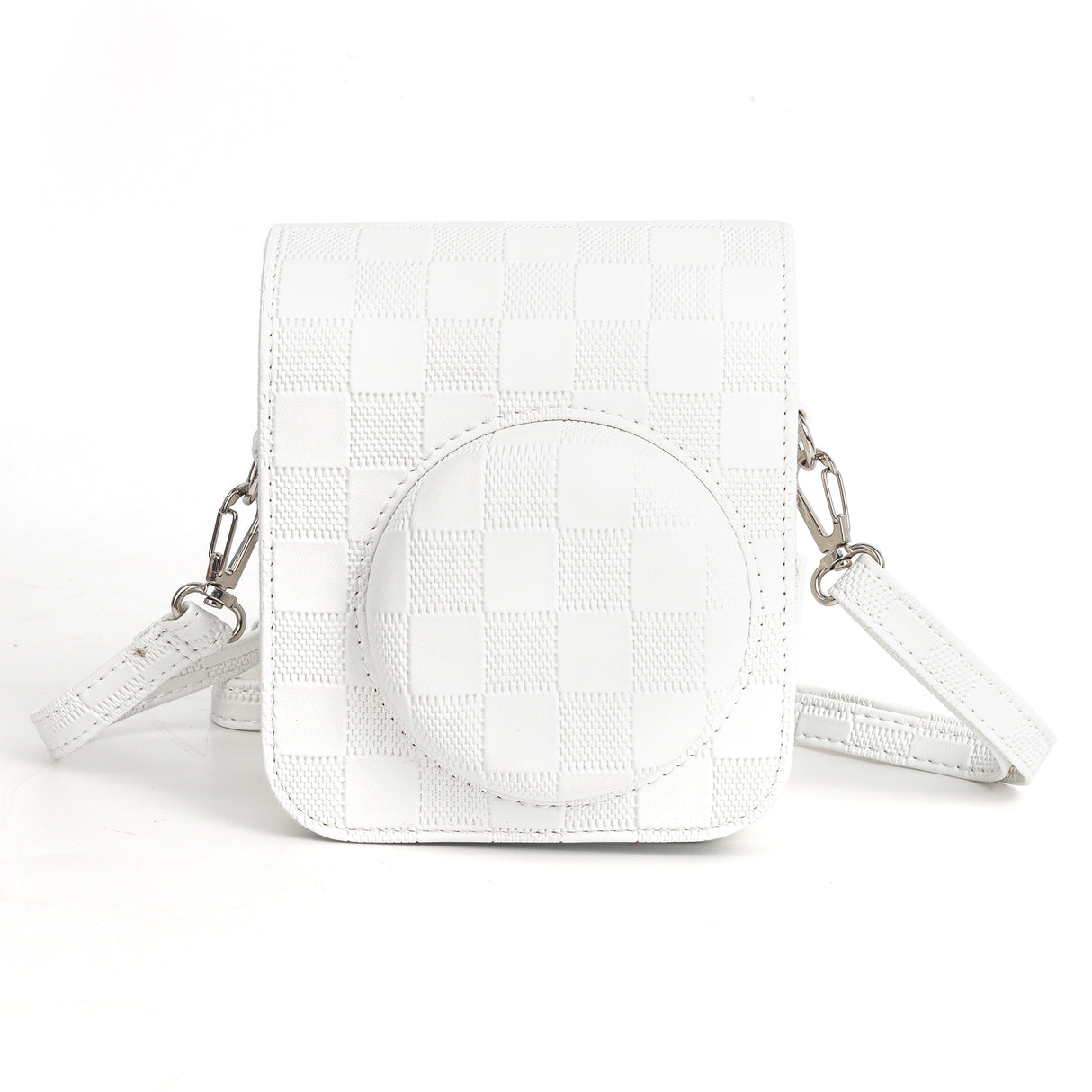 Zikkon Instax Mini 12 Protective Camera Case PU Leather Checkerboard Style Carrying Bag white