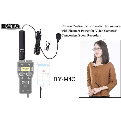BOYA BY-M4C Phantom Power Clip-On Cardioid XLR Lavalier Microphone for Canon Sony Panasonic Camcorders ZOOM H4n H5 H6 TASCAM Audio Recorders