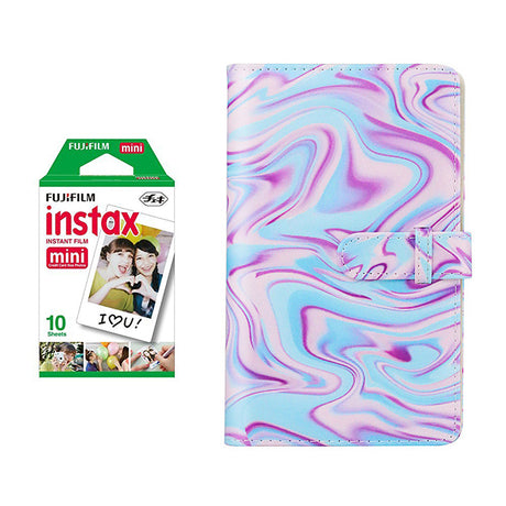 Fujifilm Instax Mini 10X1 Instant Film With 96-Sheets Album For Mini Film (3 inch) Purple Ripple