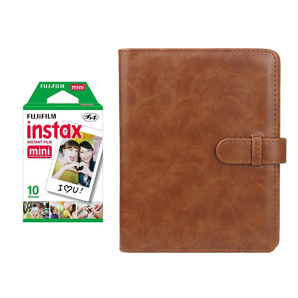 Fujifilm Instax Mini 10X1 Instant Film With Compatible 128 Pockets Mini Photo Album Brown