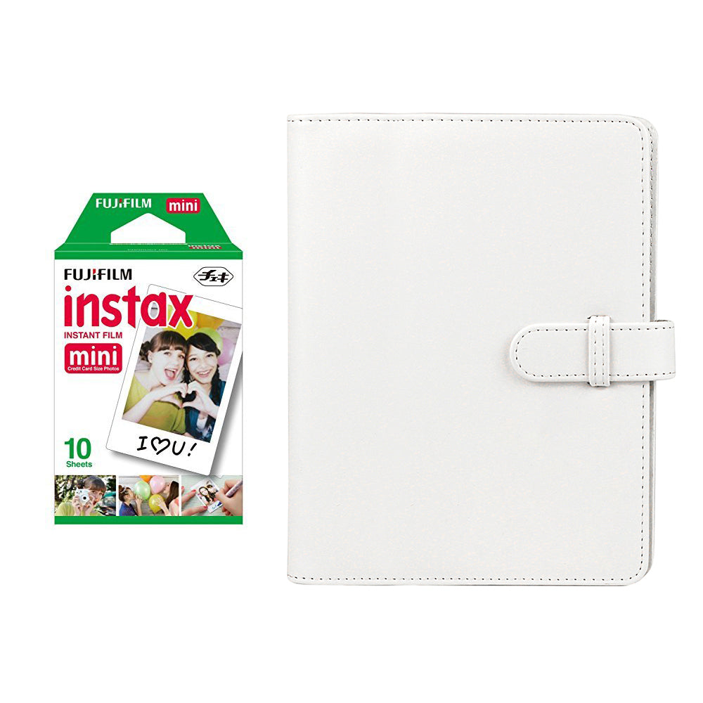 Fujifilm Instax Mini 10X1 Instant Film With Compatible 128 Pockets Mini Photo Album lce white